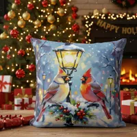 Christmas Cardinals and Snowy Lamppost Throw Pillow