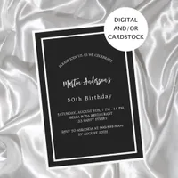 Birthday black white minimalist men guy invitation