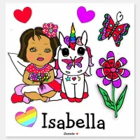 Hand Drawn Ethnic Fairy, Unicorn and Name Sticker