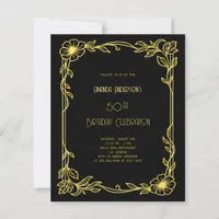 Art Deco Gatsby black gold birthday invitation