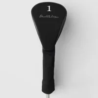 Black white name number script golf head cover