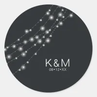 Modern String Lights Wedding Favor B&W ID585 Classic Round Sticker