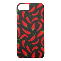 Red Chilli Peppers on Black Cool Patterned iPhone 8/7 Case