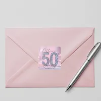 Glam Chic Pink and Silver Sequin 50th Birthday Square Sticker