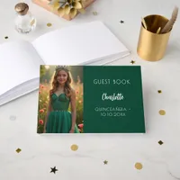 Emerald green photo Quinceanera Guest Book