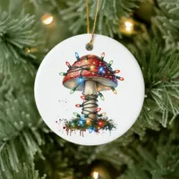 Whimsical Watercolor Vintage Mushroom Christmas Ceramic Ornament