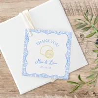 Thank You Lemon Blue Tiles Personalized Wedding Favor Tags