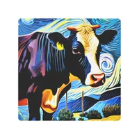 A Cow in The Starry Night Metal Print