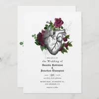 Whimsical Floral Heart Halloween Gothic Wedding Invitation