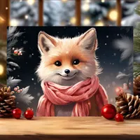 Cute Fox with Scarf Christmas Holiday Card