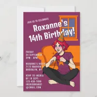 Gamer Anime Purple Teen Girl 14th Birthday Invitation