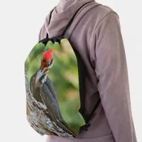 Stunning Portrait of Pileated Woodpecker on Tree Drawstring Bag