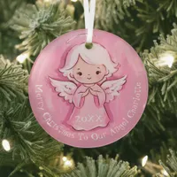 Girly Cute Pink Angel 2024 Glass Ornament