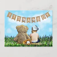 Teddy Bear and Baby Baseball Boy's Baby Shower Postcard