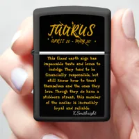 Taurus Golden Indulgent Zodiac Gift Zippo Lighter
