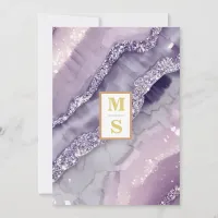 *~ AR66 RSVP LAVENDER Silver QR Initials  Wedding Invitation