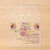 Luxury Purple Floral Acrylic 25th Anniversary Invitations