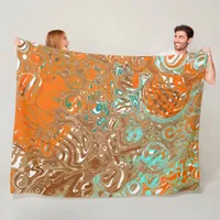 Orange, Brown, Teal and Turquoise Abstract Art Fleece Blanket