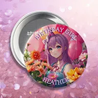 Anime Themed Birthday Girl Personalized  Button