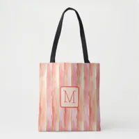 Vertical Stripes Tangerine Color Block Monogram Tote Bag