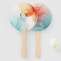 Teal Coral & Soft Yellow Beach Wedding Program Hand Fan