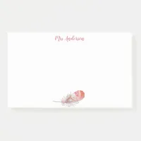 Feather rose fold pink white name post-it notes