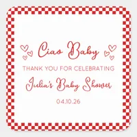 Ciao Baby! Italian Red Baby Shower Thank You Square Sticker