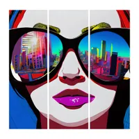 City Reflection in Sunglasses Woman Triptych