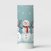 Three happy Christmas snowmen Pillar Candle