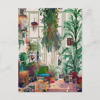 Boho Living Room Full of Plants Postcard