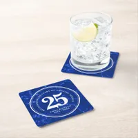 Elegant Blue Marble 25 Years Work Anniversary Square Paper Coaster