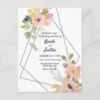 Watercolor Pink Floral Geometric Wedding Postcard