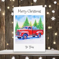 Merry Christmas | Red Truck with Pine Trees Holiday Card