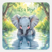 Baby Elephant Themed Baby Shower Square Sticker