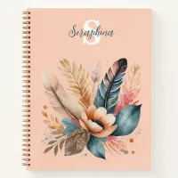 Pastel Pink Pretty Floral Elegant Monogrammed Notebook