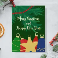 Garland with retro Christmas tree ornaments Foil Holiday Card