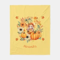 Cute Pumpkin Fairy in Autumn Wreath Fleece Blanket