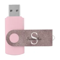Rose Gold Pink Glitter Foil Sparkle Name Monogram Flash Drive