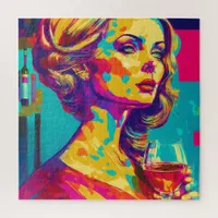 Vintage Woman Holding a Wine Glass Abstract Art Jigsaw Puzzle