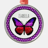 Purple Ombre Butterfly Polka Dot Personalized  Metal Ornament