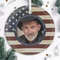 Vintage Patriotic Memorial American Flag Photo Glass Ornament