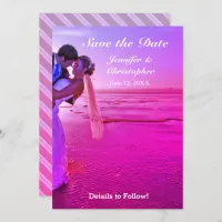 Bride & Groom Purple Sunset Beach Save the Date