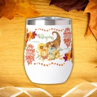 Thanksgiving Friendsgiving Autumn on white | Thermal Wine Tumbler