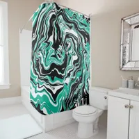 Turquoise, Black and White Swirls Marble like  Shower Curtain