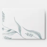 Watercolor Pale Dusty Blue Leaves and Floral Envelope