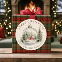 Watercolor Red Cabin Merry Christmas Custom Gift Classic Round Sticker