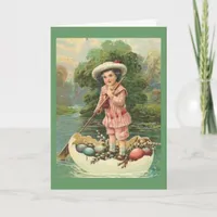 Vintage Easter Child in Egg Boat, ZSSG Holiday Card