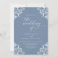 Elegant Vintage Dusty Blue Wedding Invitation