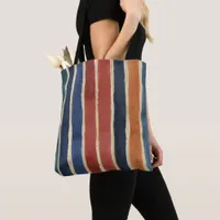 Vertical Stripes Shades of Brick Rust Teal Navy  Tote Bag