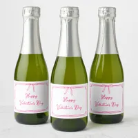 Cute Happy Valentine's Day Coquette Bow Girly Pink Sparkling Wine Label